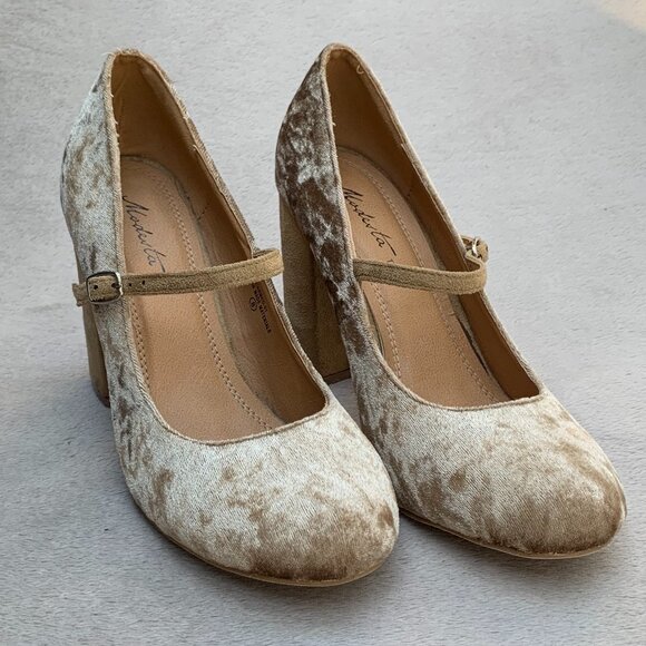 Modesta Carmeo-01 Crushed Velvet Mary Jane Style Block Heels - Picture 6 of 16